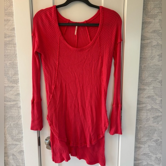 Free People Sweaters - Free People Coral Poppy Red Drippy Ventura Waffle Knit Thermal Top Size XS